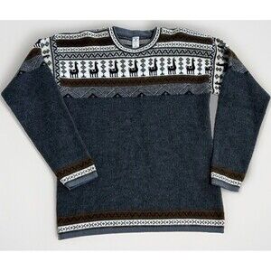 Tejidos Ecuador Long Sleeve Pullover Alpaca Llama Sweater Gray Black Brown